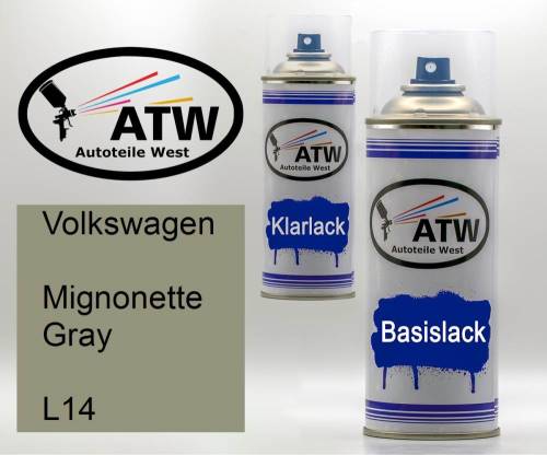 Volkswagen, Mignonette Gray, L14: 400ml Sprühdose + 400ml Klarlack - Set, von ATW Autoteile West.